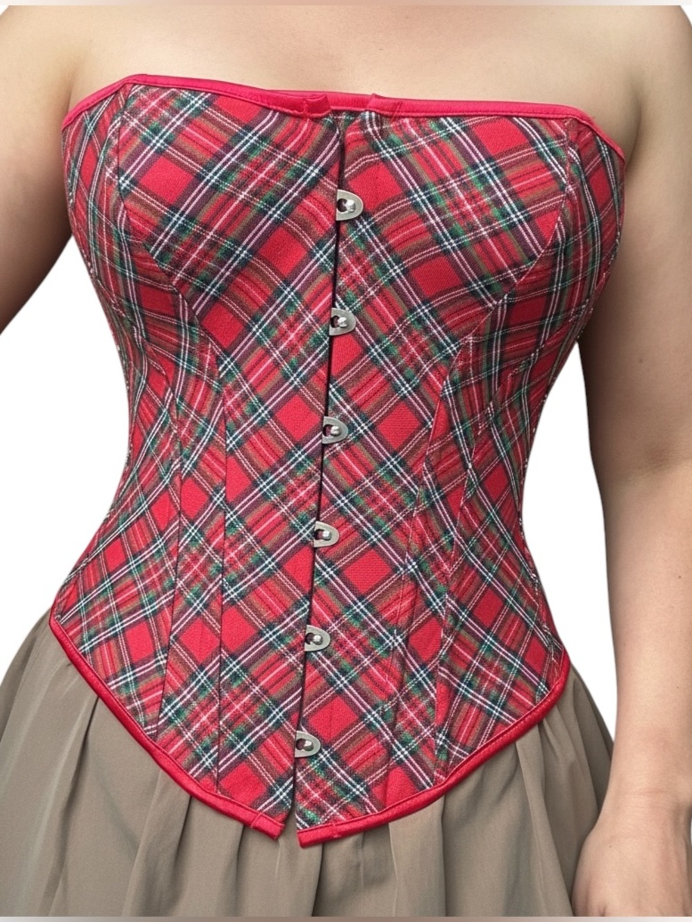 Beautiful Strapless Red Plaid Corset - Small